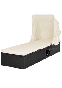 Casaria® Sdraio da giardino nero-crema polyrattan 195x60x39/145cm