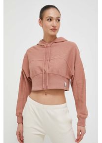 adidas hanorac de bumbac femei, culoarea maro, cu glugă, neted
