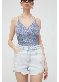 Hollister Co. pantaloni scurti jeans femei, cu imprimeu, high waist