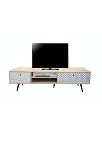 SIT-MÖBEL SIT Möbel bajo | 2 cajones, 2 compartimentos | MDF con lámina decorativa | blanco lavado | frente azul-blanco | L 150 x An 39 x Al 40 cm | 11721-95