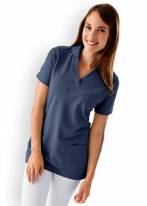 CLINIC DRESS Piqué long-shirt dames - met kraag navy voor dames, donkerblauw