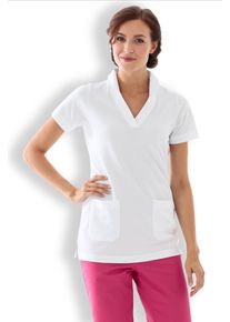 CLINIC DRESS Piqué long-shirt dames - met kraag wit voor dames, wit
