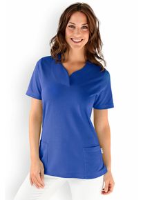 CLINIC DRESS Piqué long-shirt dames - diagonale halslijn koningsblauw voor dames, blauw