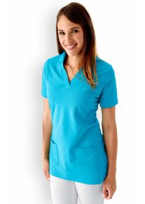 CLINIC DRESS Piqué long-shirt dames - met kraag turquoise voor dames, turquoise