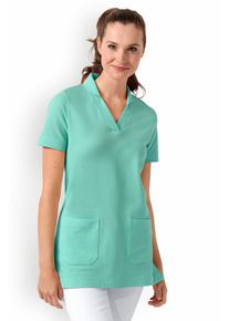 CLINIC DRESS Piqué long-shirt dames - met kraag aqua green voor dames, turquoise