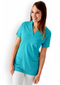CLINIC DRESS Piqué long-shirt dames - met kraag blue curaçao voor dames, turquoise