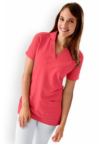 CLINIC DRESS Piqué long-shirt dames - met kraag lipstick voor dames, roserood