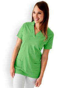 CLINIC DRESS Piqué long-shirt dames - met kraag appelgroen voor dames, groen