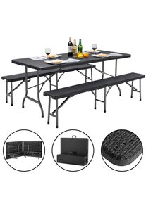 Casaria® Set Tavolo e panchine Malmö effetto polyrattan nero 180cm