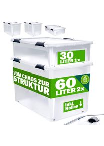 Deuba 3 Pcs Boîte de rangement transparente 2 x 60L + 30L
