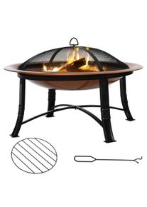Outsunny Fire Pit with Poker, Garden Patio Heater for Wood Log Grate, Φ76cm, Mesh Cover with Handle, for Patio, Camping Black/Bronze | Aosom Ireland