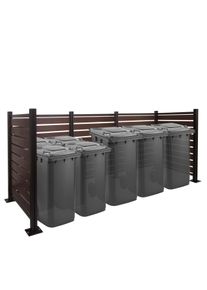 Alu Mülltonnen-Zaun HWC-K57, Mülltonnenverkleidung, Holzoptik erweiterbar 130x300x110cm ~ braun