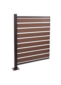 Alu Mülltonnen-Zaun HWC-K57, Erweiterungselement Mülltonnenverkleidung, Holzoptik erweiterbar 130x100x6cm ~ braun