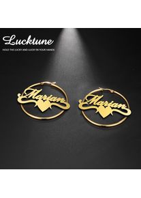 Lucktune Custom Name Hoop Earrings Stainless Steel Personalized Letter Nameplate Circle Earrings for Women Fashion Party Jewelry