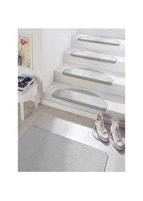 Hanse Home Stufenmatte »Fancy«, halbrund, Kurzflor,Farbauswahl, 15 Stück,Treppenbelag, Uni, Farbliche Kettelung, Teppiche, 30907785-22 grau 7 mm
