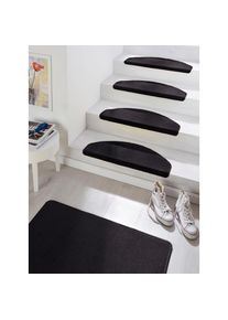 Hanse Home Stufenmatte &raquo;Fancy&laquo;, halbrund, Kurzflor,Farbauswahl, 15 St&uuml;ck,Treppenbelag, Uni, Farbliche Kettelung, Teppiche, 41985796-22 schwarz 7 mm