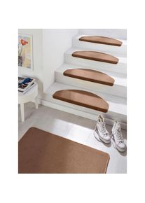 Hanse Home Stufenmatte »Fancy«, halbrund, Kurzflor,Farbauswahl, 15 Stück,Treppenbelag, Uni, Farbliche Kettelung, Teppiche, 73744194-22 braun 7 mm