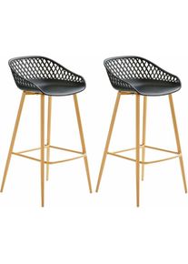 Idimex Lot de 2 tabourets de bar irek chaise haute cuisine ou comptoir au design retro en plastique noir et métal décor chêne, assise 75 cm - noir/chêne