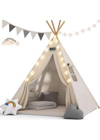Spielwerk® Tenda teepee per bambini bianco/grigio 160x130x130cm