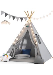 Spielwerk® Tenda teepee per bambini grigio 160x130x130cm