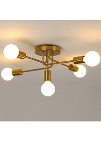 Lustre Plafonnier Industriel, 5 lumières E27 Éclairage de Plafond en Metal, Or Plafonnier, Retro Lampe de Plafond pour Salon Cuisine Salle à Manger