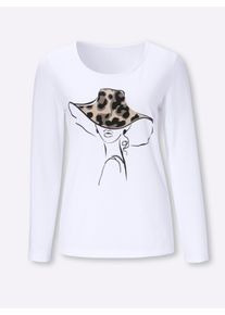Dames Shirt met lange mouwen en print voor in ecru ,maat 38, WITT, 100% Katoen
