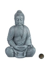 Relaxdays - Statue de Buddha figurine de Bouddha décoration jardin sculpture polyrésine Zen 70 cm, gris clair