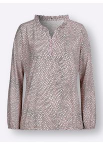 Dames Shirt met lange mouwen in materiaalmix in hortensia/ecru bedrukt ,maat 36, WITT, 50% Katoen, 50% Modal