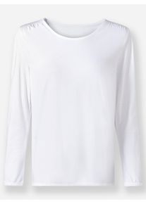 Dames Shirt met lange mouwen en smokwerk in ecru ,maat 36, WITT, 50% Katoen, 50% Modal