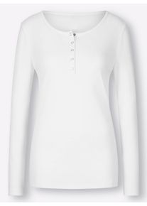 Heine Dames Shirt met lange mouwen en ribstructuur in wit ,maat 34, Witt, 95% Katoen, 5% Elastan