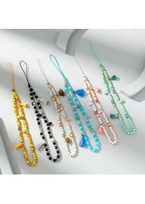 Fashion Colorful Tassel Pendant Telephone Chain Acrylic Beads Cellphone Lanyard Hanging Cord For Women Phone Strap Jewelry