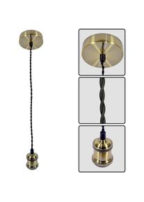 Pendul RETRO Antique Brass, E27, max. 60W, textil/Metal, IP20, Ø100mm, cablu dublu Negru 1m, bec neinclus