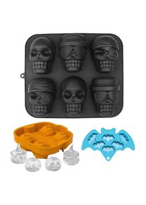 maskworld Halloween silicone moulds set skulls, pumpkins, bats for baking, for chocolates and ice cubes 3 pcs.