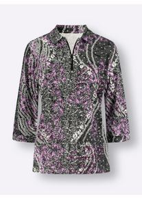 Dames Poloshirt in orchidee/zwart geprint ,maat 38, WITT, 100% Katoen