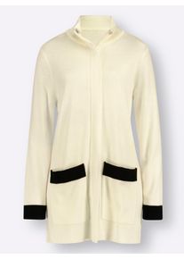 Dames Lang vest met ritssluiting in ecru/zwart ,maat 38, WITT, 100% Polyacryl