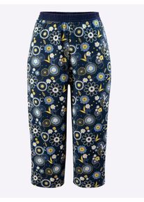 Dames Capri-pyjamabroek met comfortband rondom, bedrukt in donkerblauw geprint ,maat 36/38, WITT, 100% Katoen
