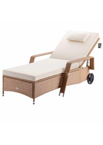 Casaria® Sdraio da giardino crema polyrattan 193x90x43cm