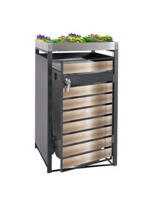 1er Mülltonnenverkleidung mit Pflanzkasten HWC-J81, erweiterbar, 125x68x80cm Metall 31kg, anthrazit ~ gold