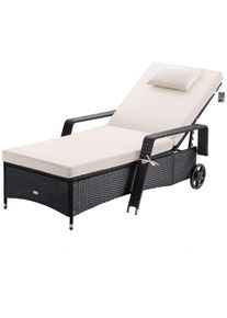 Casaria® Sdraio da giardino nero/crema polyrattan 193x90x43cm