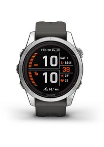 Ceas smartwatch Garmin Fenix 7S Pro Solar, Glass, curea Graphite, Argintiu