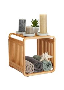 Relaxdays - Etagère en bambou, salle de bain, étagère sur pieds arrondie, carrée, différentes tailles, nature 2 étages