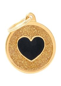 MyFamily Shine "Big Circle Gold Glitter Black Heart" ID Tag