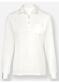 Dames Poloshirt van glanzend materiaal in ecru ,maat 38, WITT, 62% Katoen, 38% Polyester