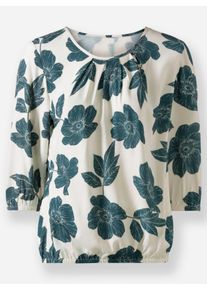 Dames Blouse met print en elastische boordjes in champagner-petrol-bedruckt ,maat 36, WITT, 100% Viscose