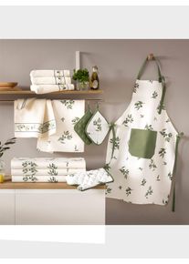 unisex Theedoeken in wit/groen ,maat 50x70 cm, 4 - Halflinnen theedoeken, WITT, 50% Katoen, 50% Linnen