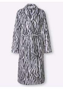 feel good Dames Badjas in ecru/antraciet gedessineerd ,maat 36/38, Witt, 100% Katoen