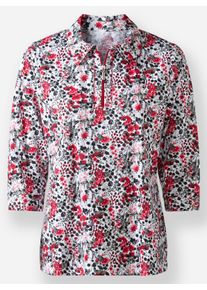 Dames Poloshirt met glitterdetails in rood/ecru bedrukt ,maat 38, WITT, 100% Katoen