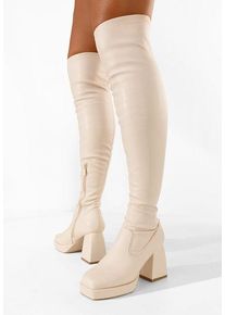Cizme lungi cu toc gros bej Enixia