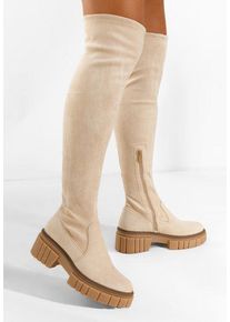 Cizme lungi fara toc bej Dolaria