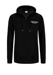 Jack & Jones Plus size : Jack & Jones, Sweatjacket with rubberised logo lettering and hood in a Black